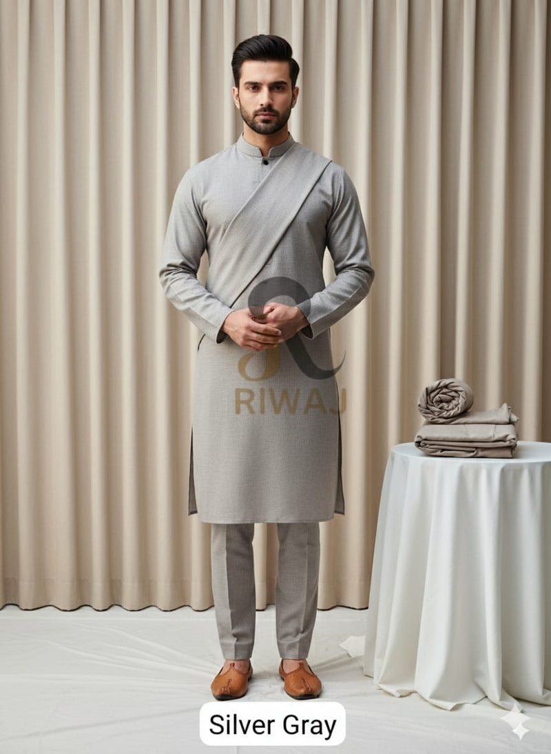 Charsadda Handmade Kadhar For Men 100% Pure Wool (Silver Grey ) Open Allowed