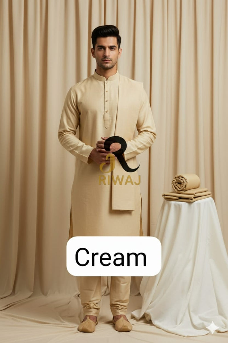 Charsadda Handmade Kadhar For Men 100% Pure Wool (Cream) Open Allowed